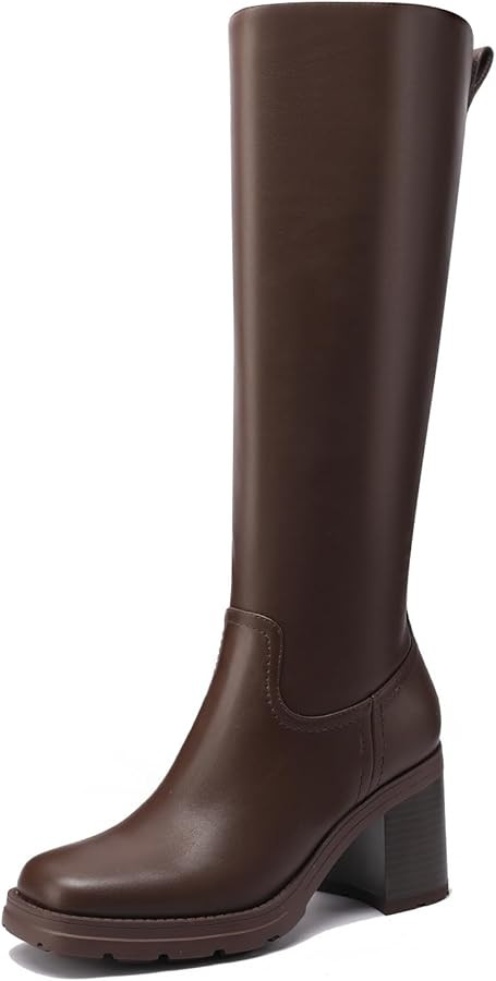 Women Knee High Boots Square Toe Stacked Heel Thick Sole Boots Chunky High Heels Gogo Boots Wide ... | Amazon (US)