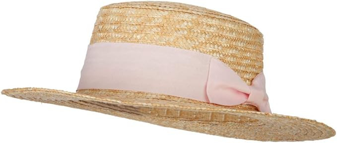 Women's Straw Braid Wide Ribbon Accented Boater Hat | Amazon (US)