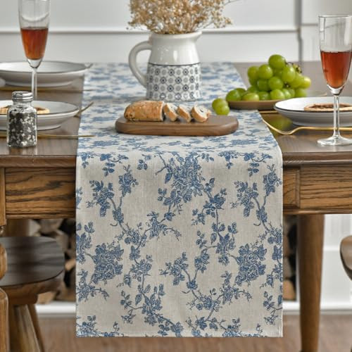 Artoid Mode Monochrome Sketch Branch Toile Textures Chinoiserie Cotton Dark Grey Table Runner, Seasonal Retro Vintage Kitchen Dining Table Decoration for Home Party Decor 13x36 Inch | Amazon (US)