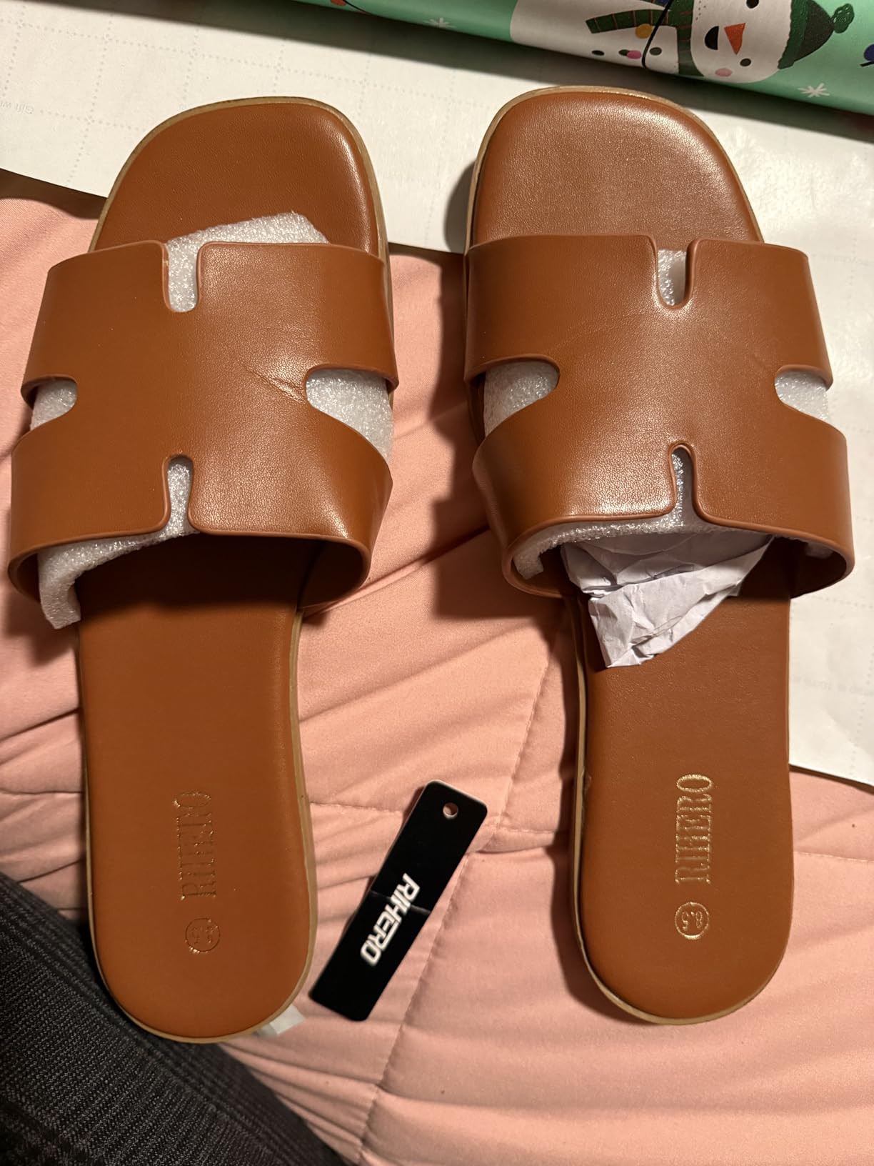 Rihero Women's Dressy Flat Sandals Comfortable Slip On Leather Slide Sandals | Amazon (US)