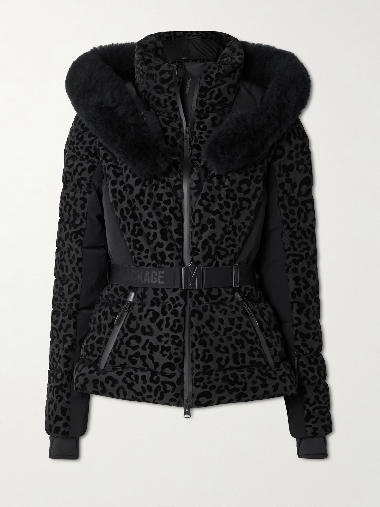 Mackage - Elita Hooded Belted Shearling-trimmed Flocked Down Ski Jacket - Black | NET-A-PORTER (US)
