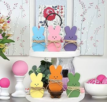 DAZONGE Easter Decorations - 6PCS Wood Bunny Peeps Tiered Tray Decor Signs for Shelf Sitter - Eas... | Amazon (US)