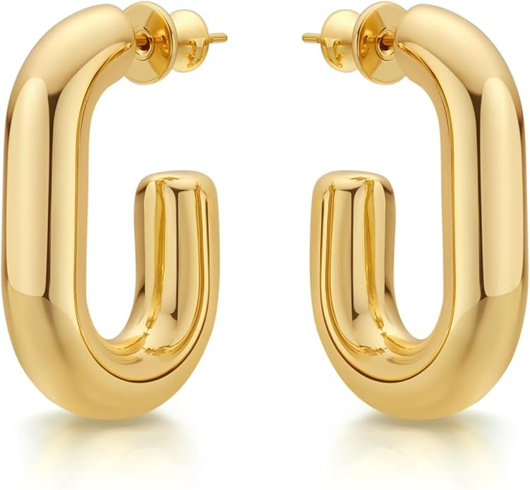 FRUMOS 18K Gold Plated Chunky Hoop Earrings for Women Fashion Thick Gold Hoops Set Jewelry for Bi... | Amazon (US)