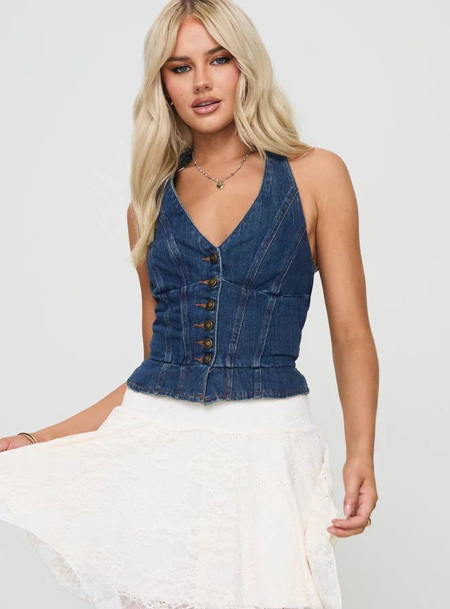 Yukiyo Denim Top Mid Wash | Princess Polly US