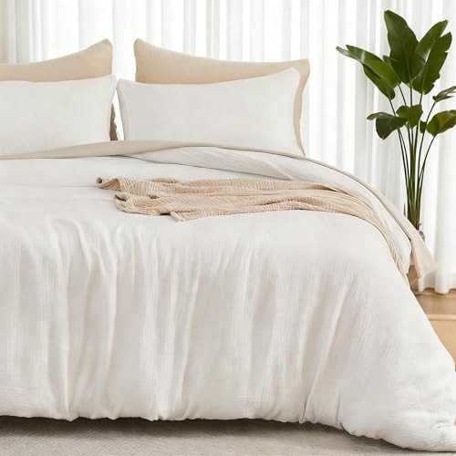 EMME Muslin Duvet Cover Queen Size Cream White, 100% Cotton Linen Like Comforter Cover Soft Breat... | Amazon (US)