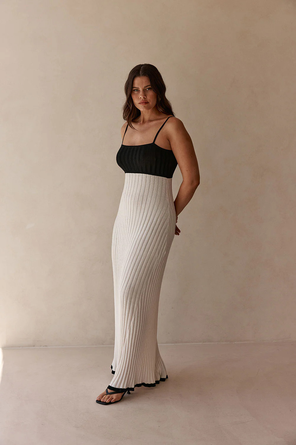 White Ribbed Knit Strappy Maxi Adley Dress | Sabo Skirt US