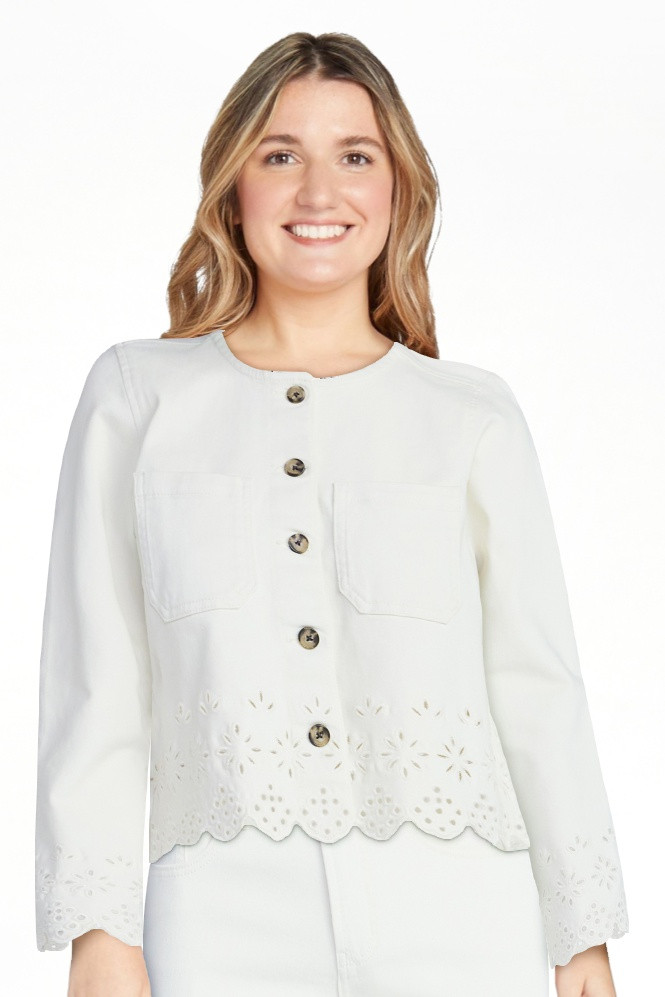 Free Assembly Women's and Women's Plus Embroidered Eyelet Denim Jacket, Sizes XS-4X | Walmart (US)
