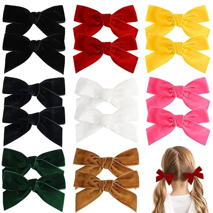Amazon.com: 16pcs 4" Velvet Hair Bows for Girls, Fable Fall Velvet Bows Ponytail Pigtail Bows All... | Amazon (US)