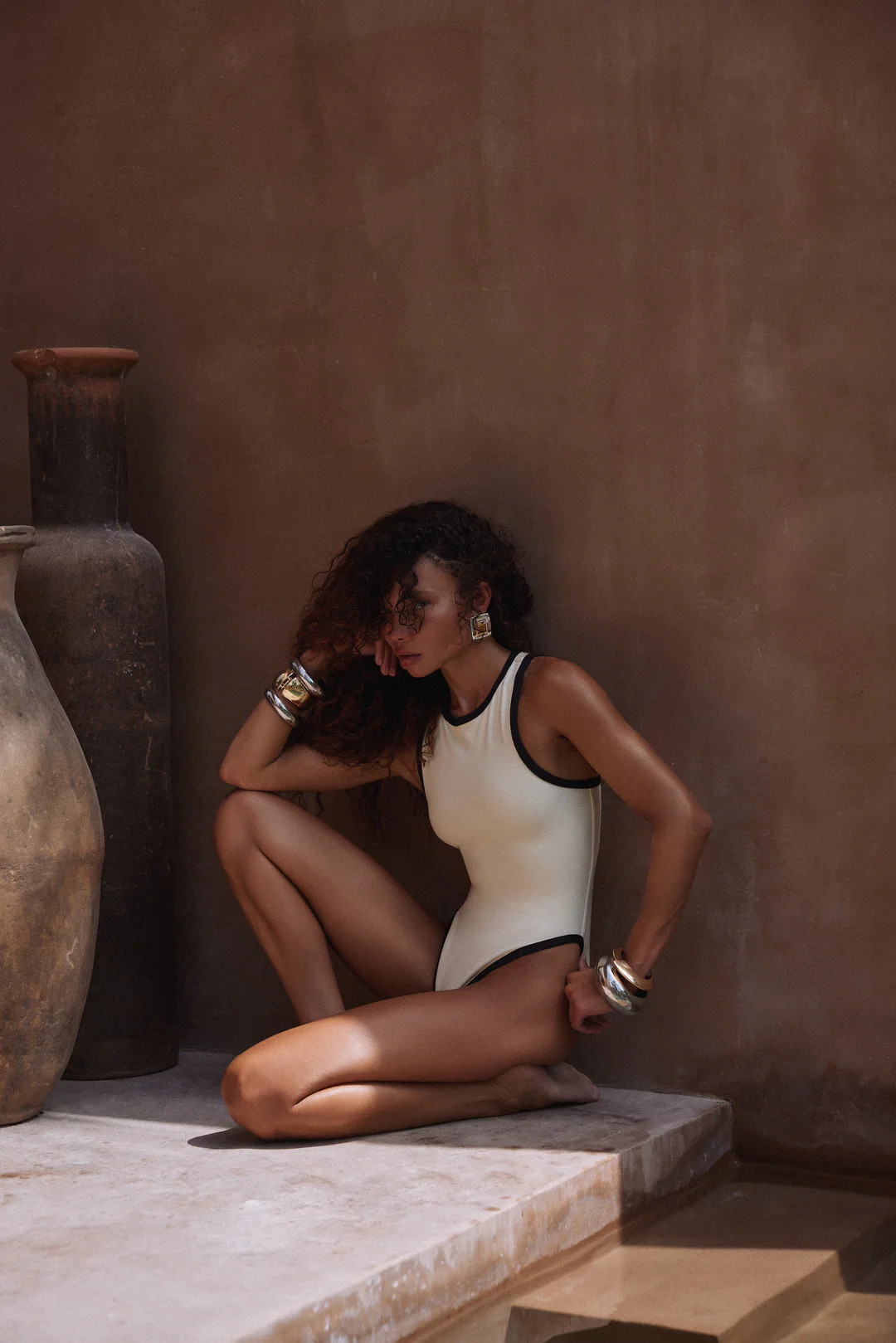 Tank One Piece (Faux Suede Cream/Black) | SAME