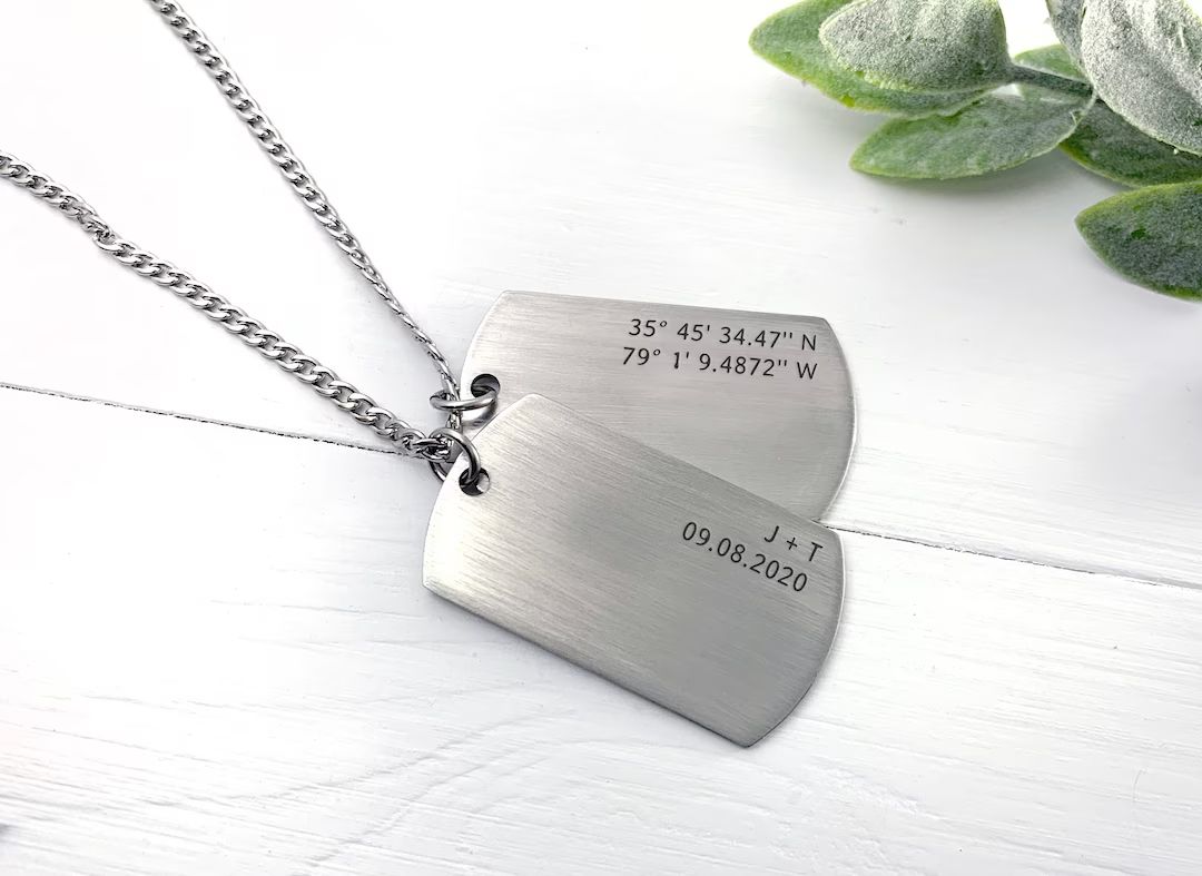 Personalized Double Dog Tag Necklace Custom Necklace for Men - Etsy | Etsy (US)