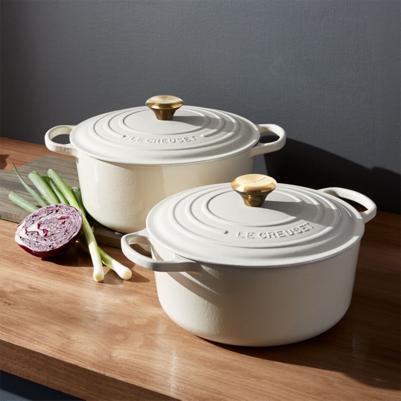 Le Creuset Signature Round Cream Dutch Ovens with Lid | Crate and Barrel | Crate & Barrel