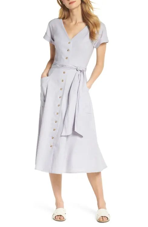 Gal Meets Glam Collection Vanessa Button Front Linen Blend Dress | Nordstrom