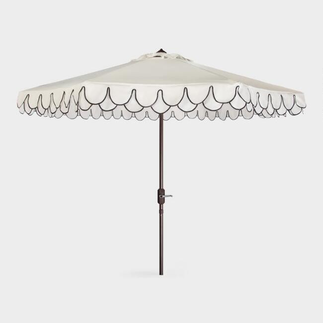 White And Black Double Scallop 9 Ft Tilting Outdoor Umbrella | World Market