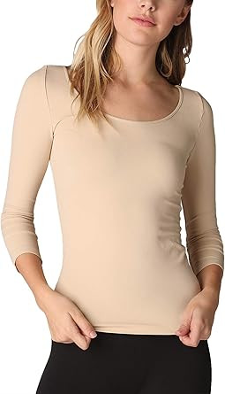 NIKIBIKI Women Seamless 3/4 Sleeve Scoop Neck Top, Made in U.S.A, One Size (Stone) at Amazon Wome... | Amazon (US)