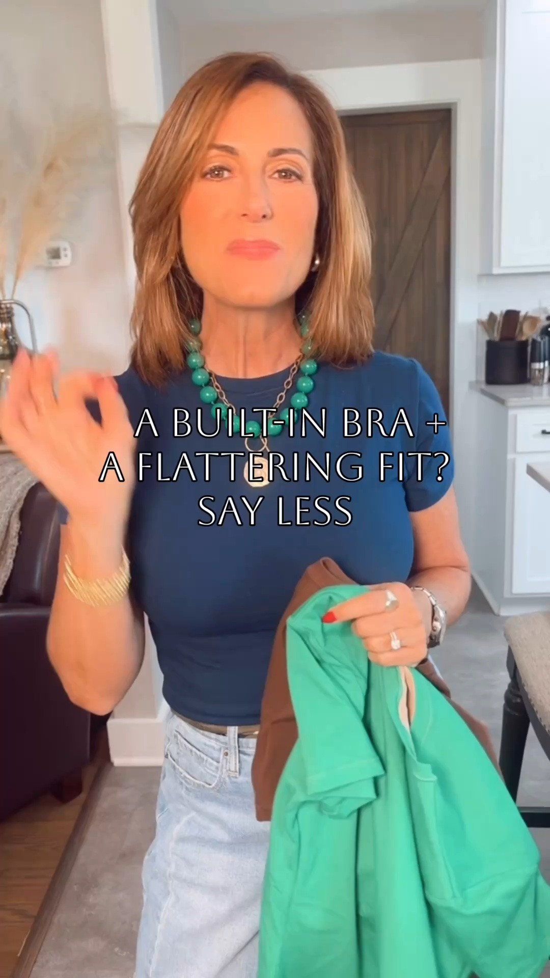 The basic tee… upgraded. 🙌

This isn’t just another T-shirt—it has a built-in bra, so you get support without the extra layer. It’s comfortable, flattering, and perfect for those days when you want to get dressed in seconds and still look put together.
I sized up to a medium for a slightly looser fit.