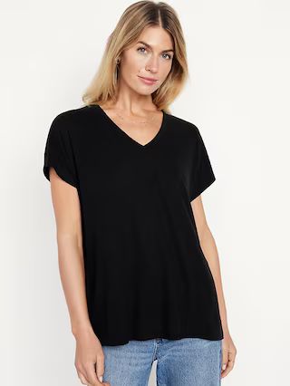 Oversized V-Neck Linen-Blend T-Shirt | Old Navy (US)