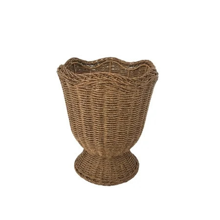 Urn-Goblet Woven Planter, 12.2" Rustic Woven Pedestal Basket, Handwoven Boho Wicker Basket, Scalloped Edge Wicker Planter for Home Decor & Storage - Yellow | Walmart (US)