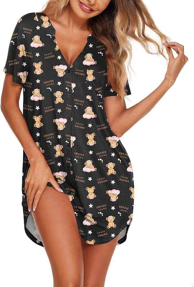 Ekouaer Women V Neck Button Down Nightgown | Amazon (US)