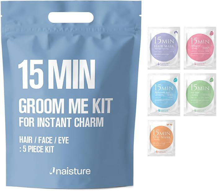 15 Min Groom Me Kit by Naisture – Korean At Home Spa Kit for Men with Hair Mask, Collagen Mask,... | Amazon (US)