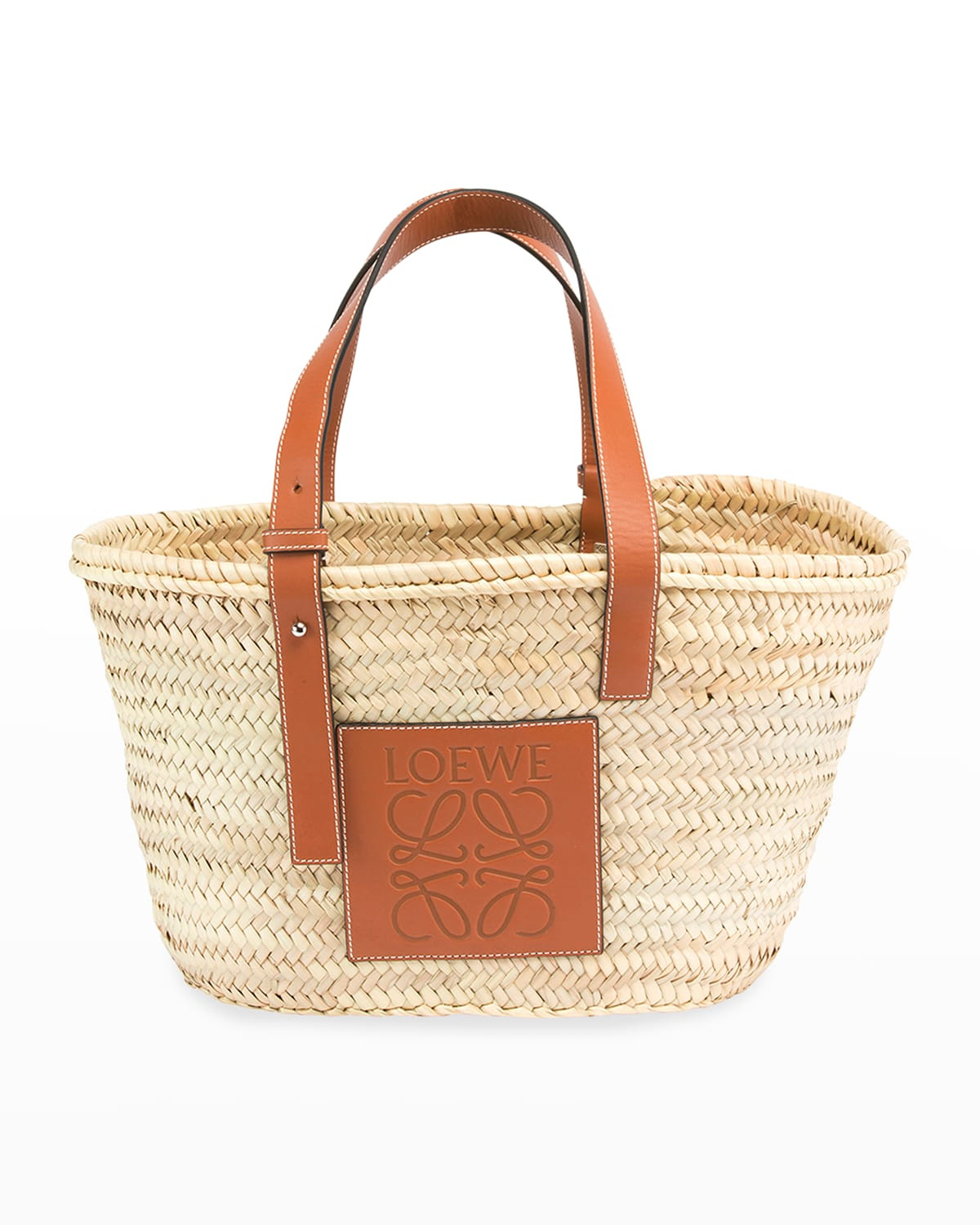 Basket Small Bag in Palm Leaf with Leather Handles | Neiman Marcus