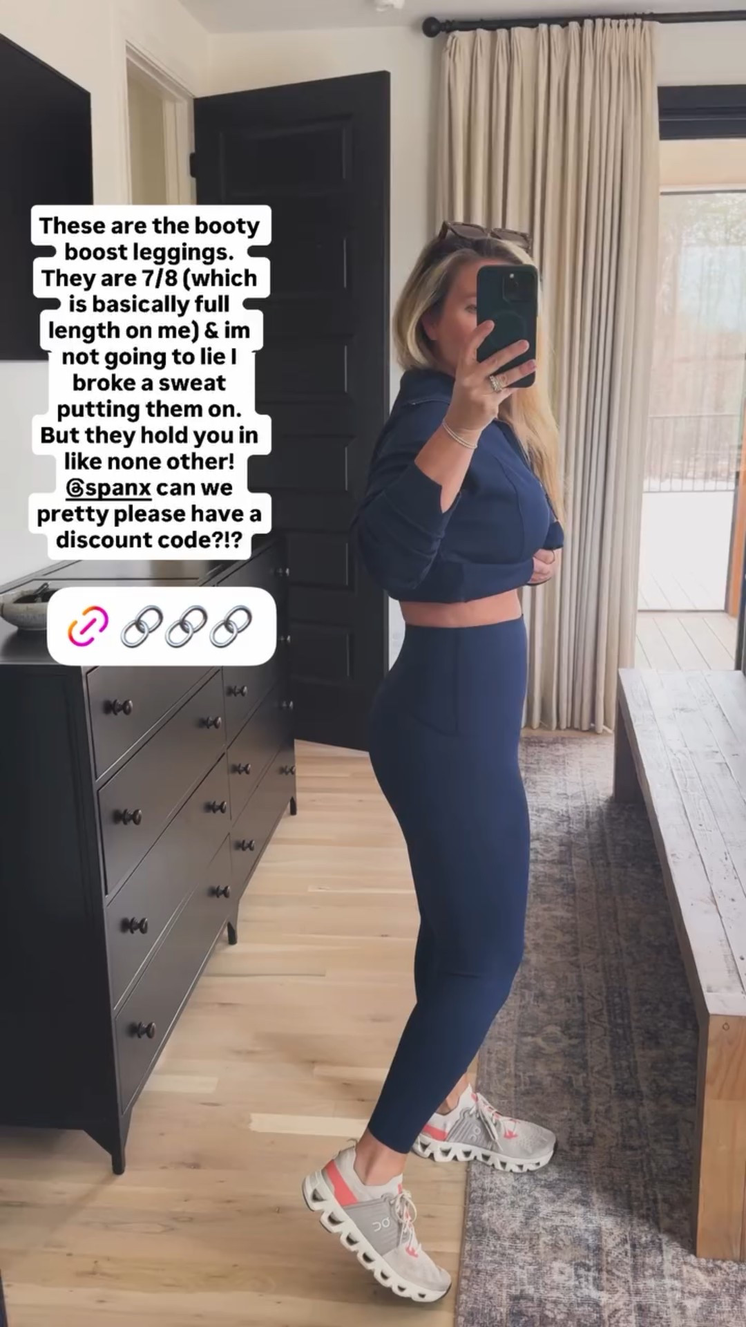 These are the booty boost leggings. They are 7/8 (which is basically full length on me) & im not going to lie I broke a sweat putting them on. But they hold you in like none other! @spanx can we pretty please have a discount code?!? 

 