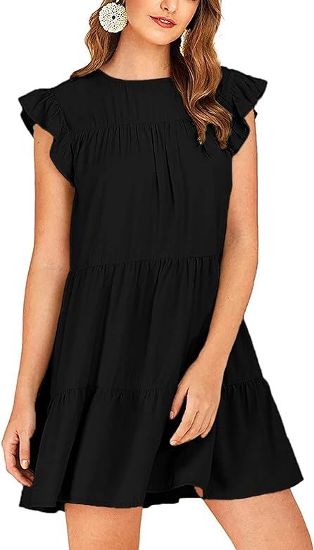 Remidoo Womens Babydoll Tiered Mini Dress Round Neck Short Sleeve Ruffle Pleated Swing... | Amazon (US)