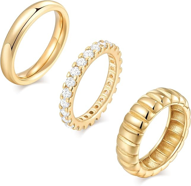 KSF Stackable Gold Rings for Women - 14K Gold Plated Rings Set, Non Tarnish Dainty Cubic Zirconia... | Amazon (US)