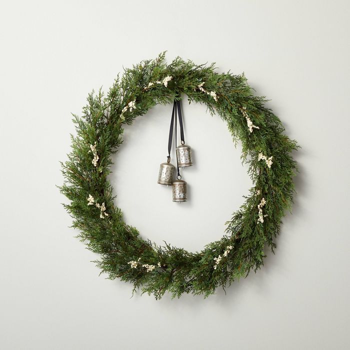32" Faux Cedar Plant Wreath with White Berries and Bells - Hearth & Hand™ with Magnolia | Target