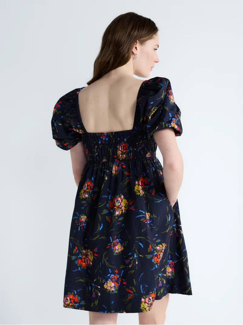 Free Assembly Women's and Women's Plus Puff Sleeve Peasant Mini Dress, Sizes XS to 4X | Walmart (US)