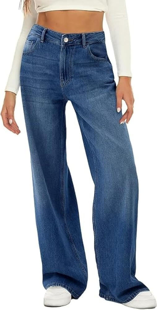 HDLTE Women Wide Leg Jeans High Waist Baggy Jeans Loose Boyfriend Jeans Denim Pants Y2K | Amazon (US)