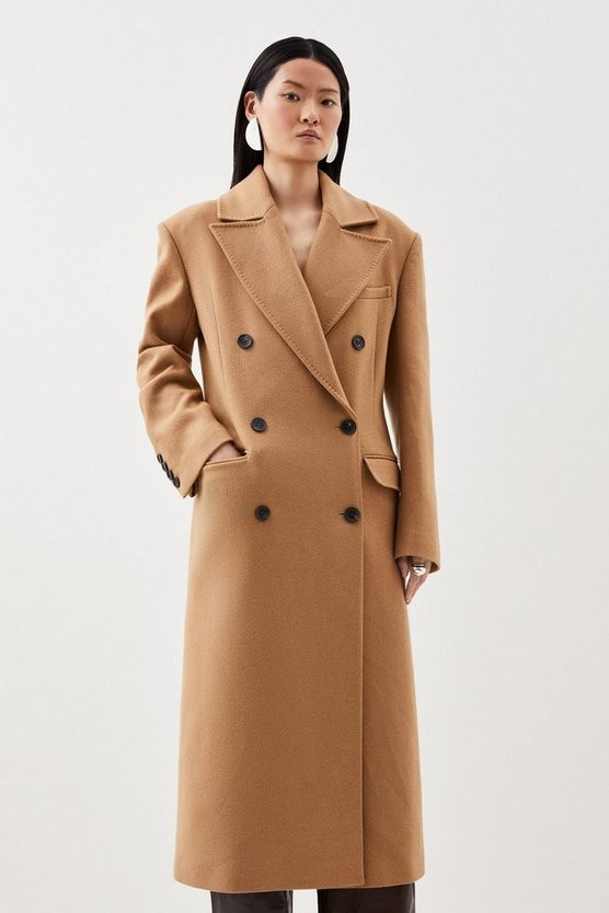 Italian Manteco Wool Blend Double Breasted Coat | Karen Millen UK + IE + DE + NL