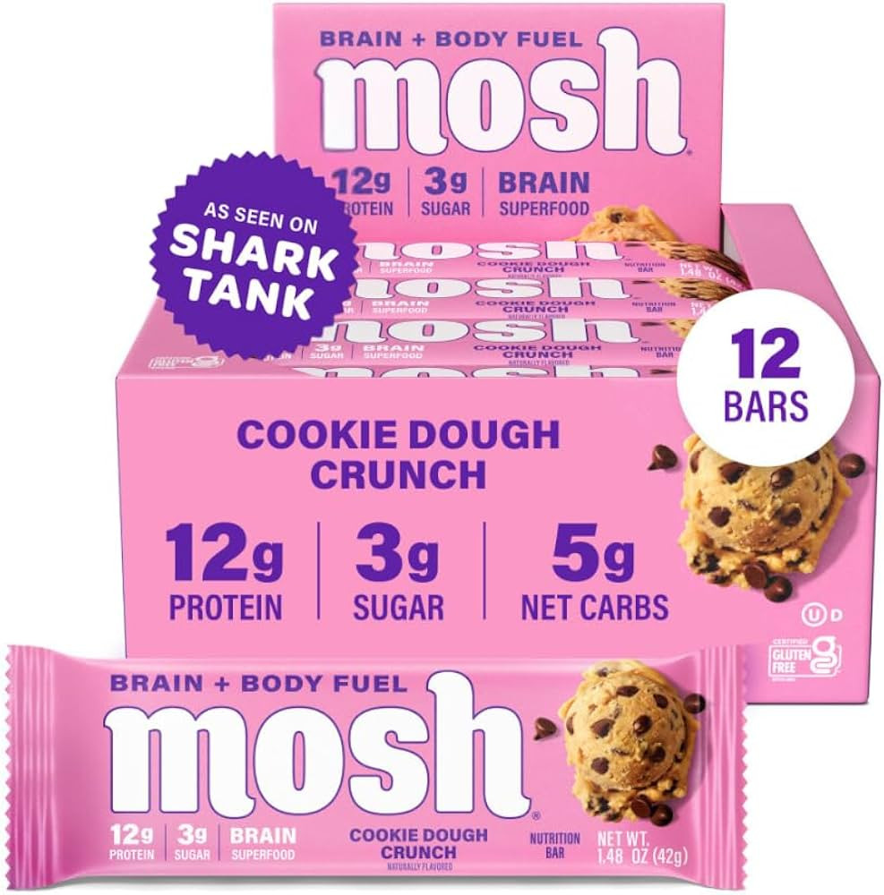 MOSH Cookie Dough Crunch Keto Protein Bars, High Fiber, Low Carb, Gluten Free, High Protein, Brai... | Amazon (US)