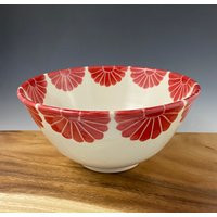 Pottery Serving Bowl With Red Flower Design | Etsy (US)