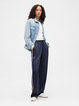 Relaxed Straight-Leg Stripe Satin Pants | Gap Factory