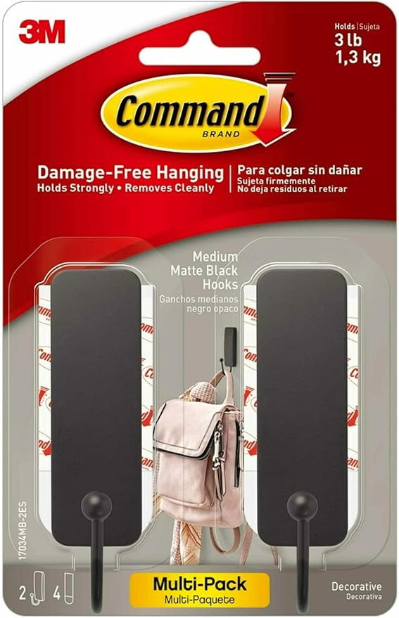Command Medium Matte Black Wall Hooks, 2 Hooks and 4 Command Strips, Damage Free Hanging Wall Hoo... | Amazon (US)