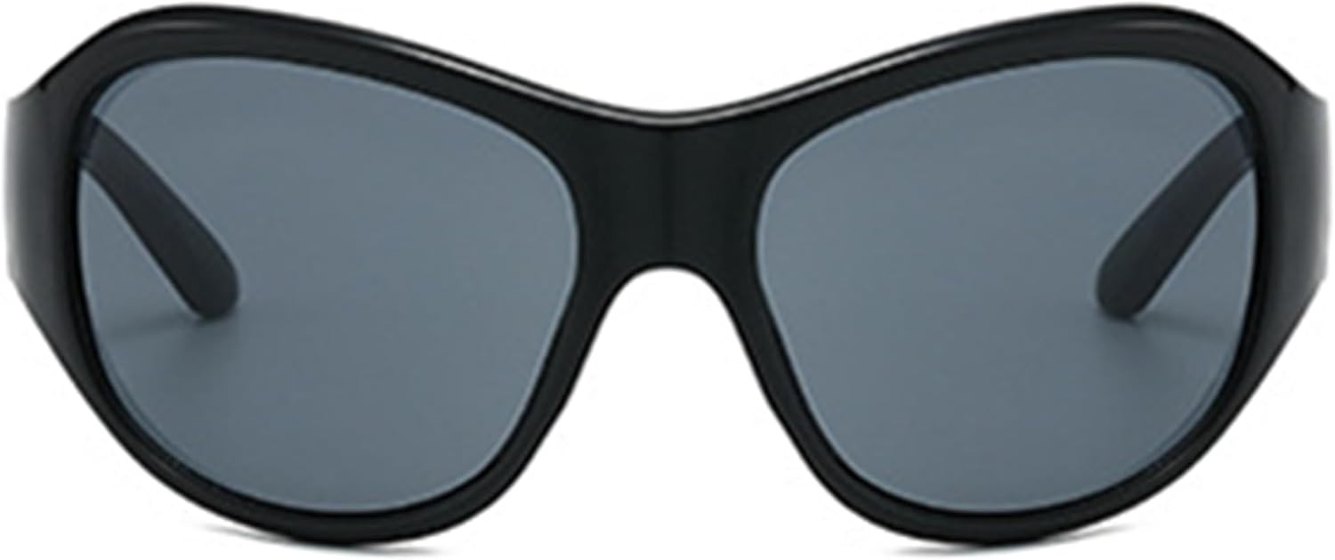 Y2K Wrap Around Cat Eye Sunglasses for Men Women Trendy Oval Futuristic Sun Glasses Fashion Rave Shades | Amazon (US)