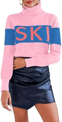 Ybenlow Women Sweaters Color Block Turtleneck Tops Comfy Winter Blouse 2024 Ski Sweaters Tight Kn... | Amazon (US)