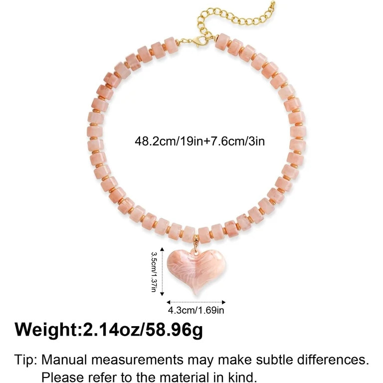 Faty-T Chunky Heart Penadnt Necklace for Women Statement Boho Puff Heart Necklaces Big Acrylic Be... | Walmart (US)
