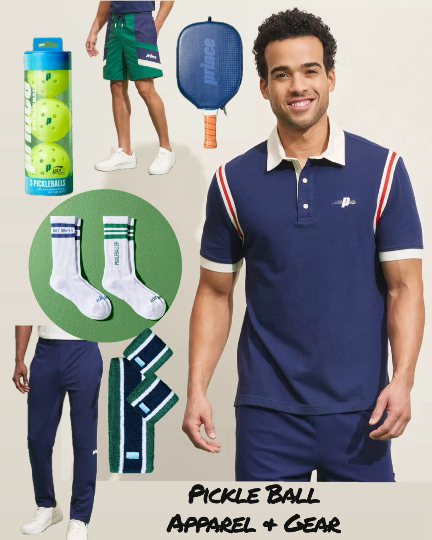 Pickle ball, apparel, and gear, balls, polo shirts, sling bag, visor, paddle, pull over, long socks, sweat bands, prince x target 

#LTKfitness #LTKfindsunder50 #LTKActive