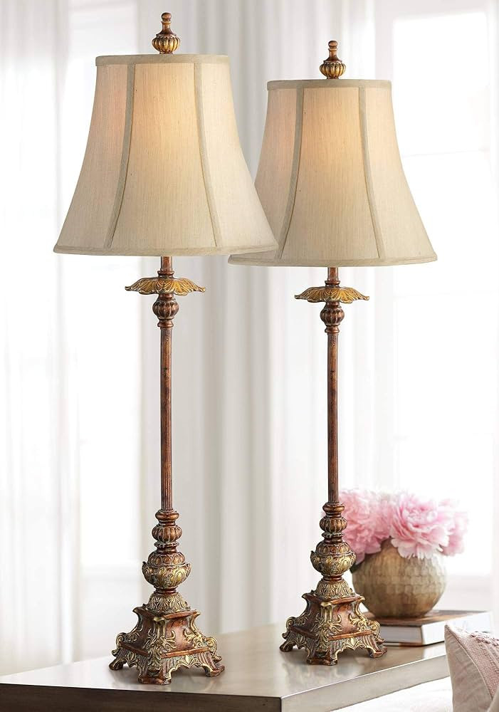 Regency Hill Juliette 36 1/2" Tall Skinny Large Buffet Traditional End Table Lamps Set of 2 Brown... | Amazon (US)