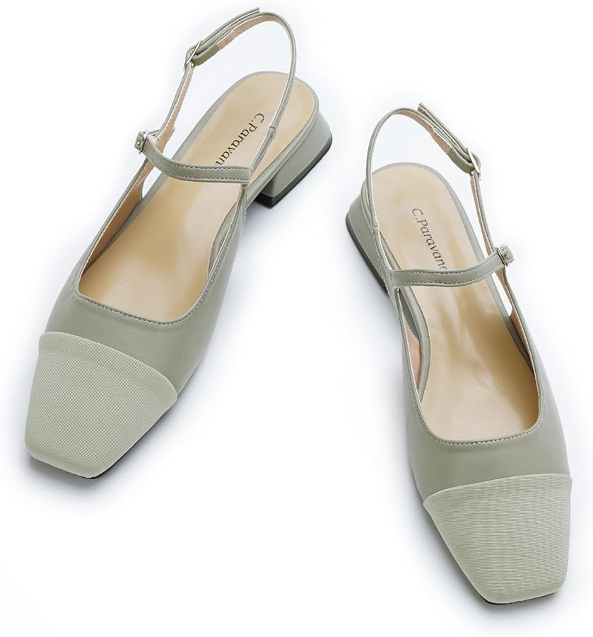 C.Paravano Women's Slingback | Square Toe Slingback Flats | Ankle Strap Flats Sandals | Slip on C... | Amazon (US)