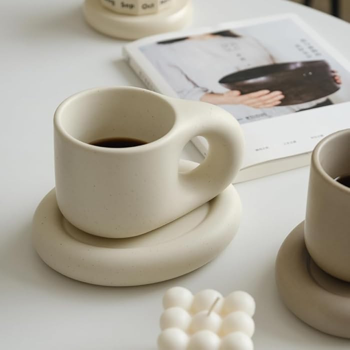 WENSHUO Chubby Funny Coffee Mug, Novelty Cute Cup and Saucer, Matte Crème, 9 oz (Matte Crème) | Amazon (US)