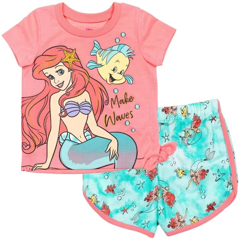 Disney Princess Ariel Toddler Girls T-Shirt and Active Retro Dolphin French Terry Shorts Outfit S... | Walmart (US)