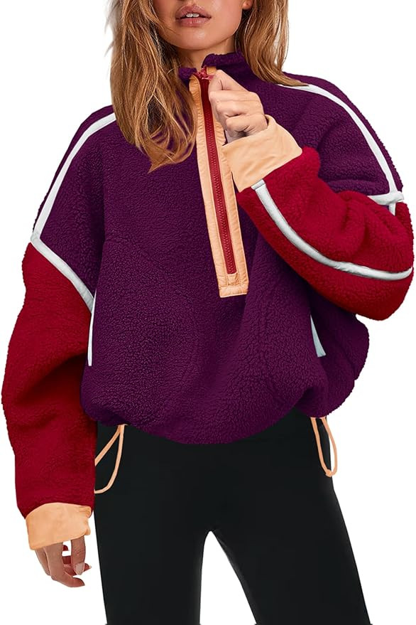 Panadila Womens Half Zip Sherpa Fleece Pullover Soft Oversized Sweatshirt with Pockets Warm Fuzzy... | Amazon (US)