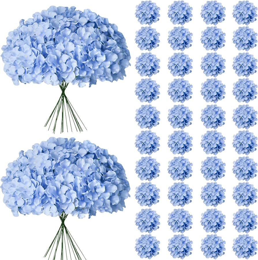 65Pcs Blue Hydrangea Artificial Flowers Bulk\uff0cRealistic Silk Fake Flowers with Stems\uff0cFau... | Amazon (US)