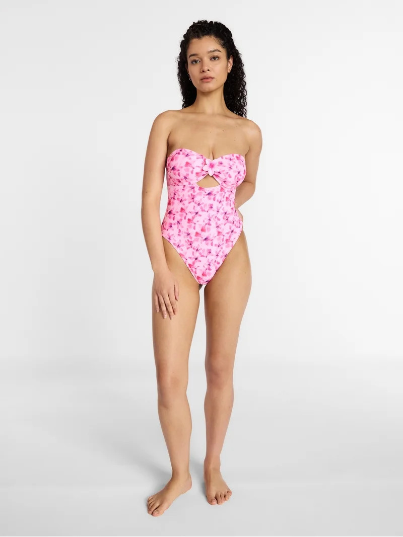 No Boundaries Floral Cut Out Bandeau One Piece Swimsuit, Women's XXS -XXL | Walmart (US)