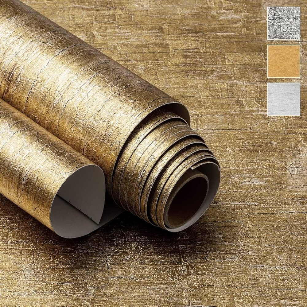 Metallic Gold Peel and Stick Wallpaper (39" x 118", 2-Pack, Rough Texture, Gold) Removable Peel a... | Amazon (US)
