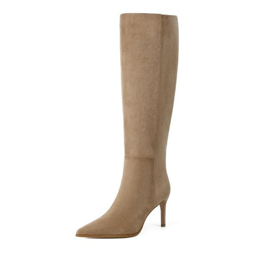 Women's Knee High Boots Stiletto Heel Tall Boots Dressy, Tan Suede, 8.5 | Amazon (US)