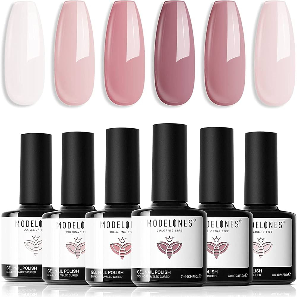 Modelones Gel Nail Polish - 6 Colors Nude Pink Gel Polish Kit White Pastel Light Pink Nail Polish... | Amazon (CA)