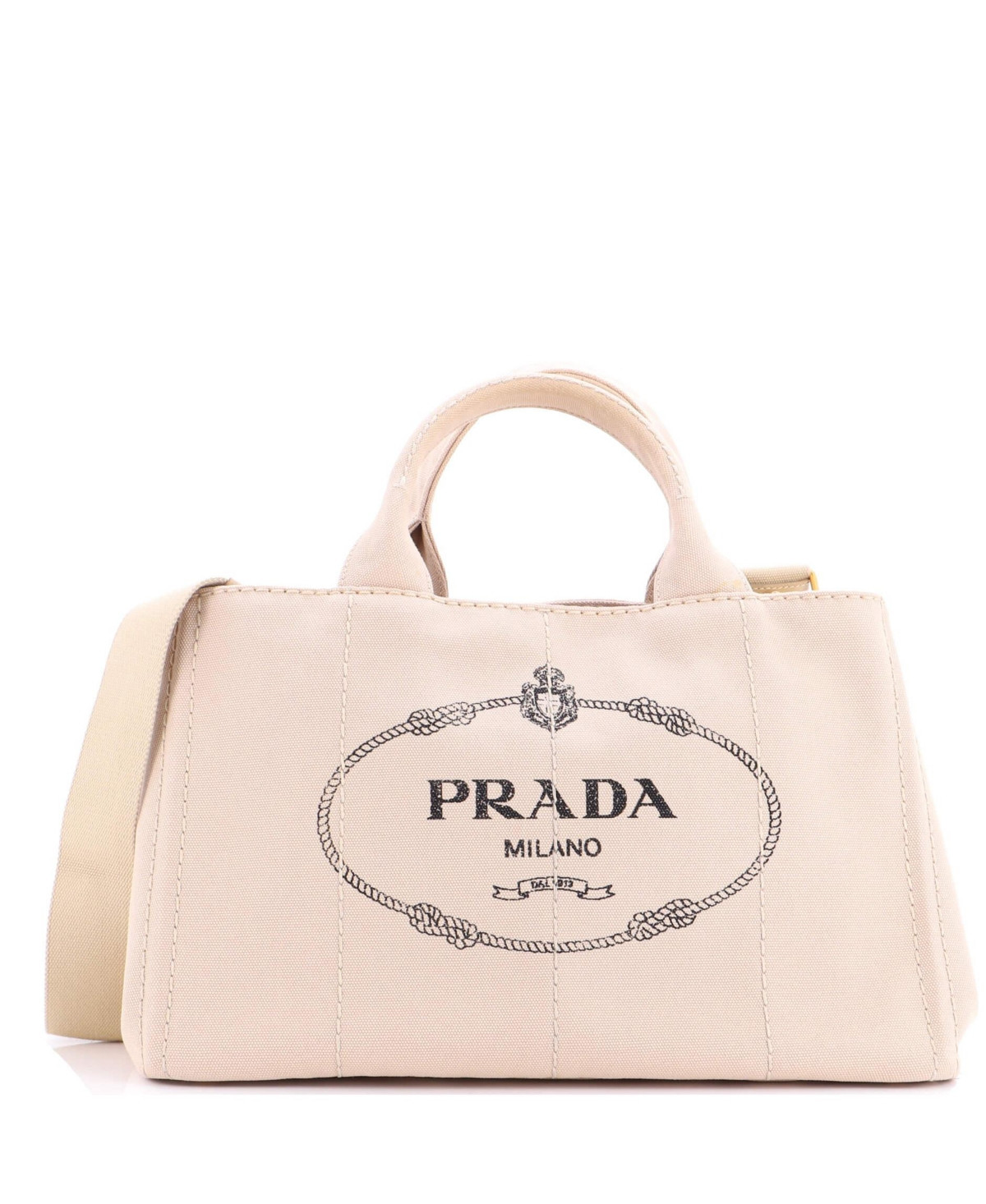 Pre-Owned Prada Large Canapa Convertible Tote Canvas - Natural | Macy's